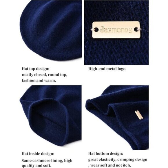 Women's Navy 50%Acrylic,30%Viscose,20%Angora jaxmonoy Slouchy Knit Beanie Hat - Picture 3 of 6